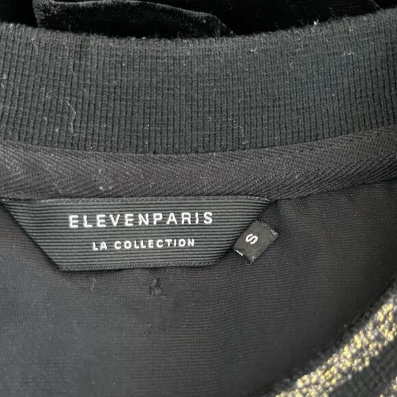 Elevenparis Black Velvet Gold Metallic Stripe Crewneck Pullover Sweatshirt SM/MD - Picture 3 of 12